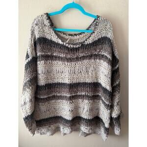 Free People Oversized Knit Brown & Beige Striped Sweater Size M